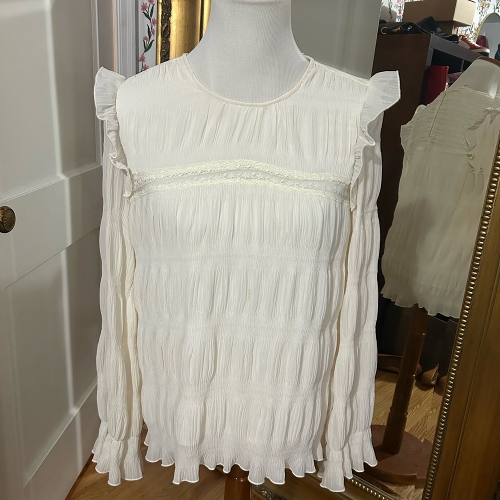 Promesa White Ruffled Bib Collar Blouse